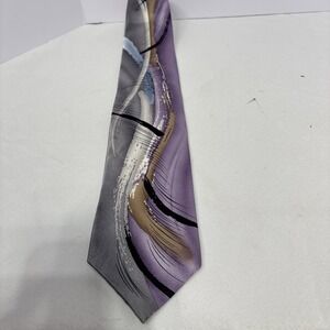 J Garcia Extra Long Tie Capillaries Collection 52 Purple Grey Abstract 100% Silk